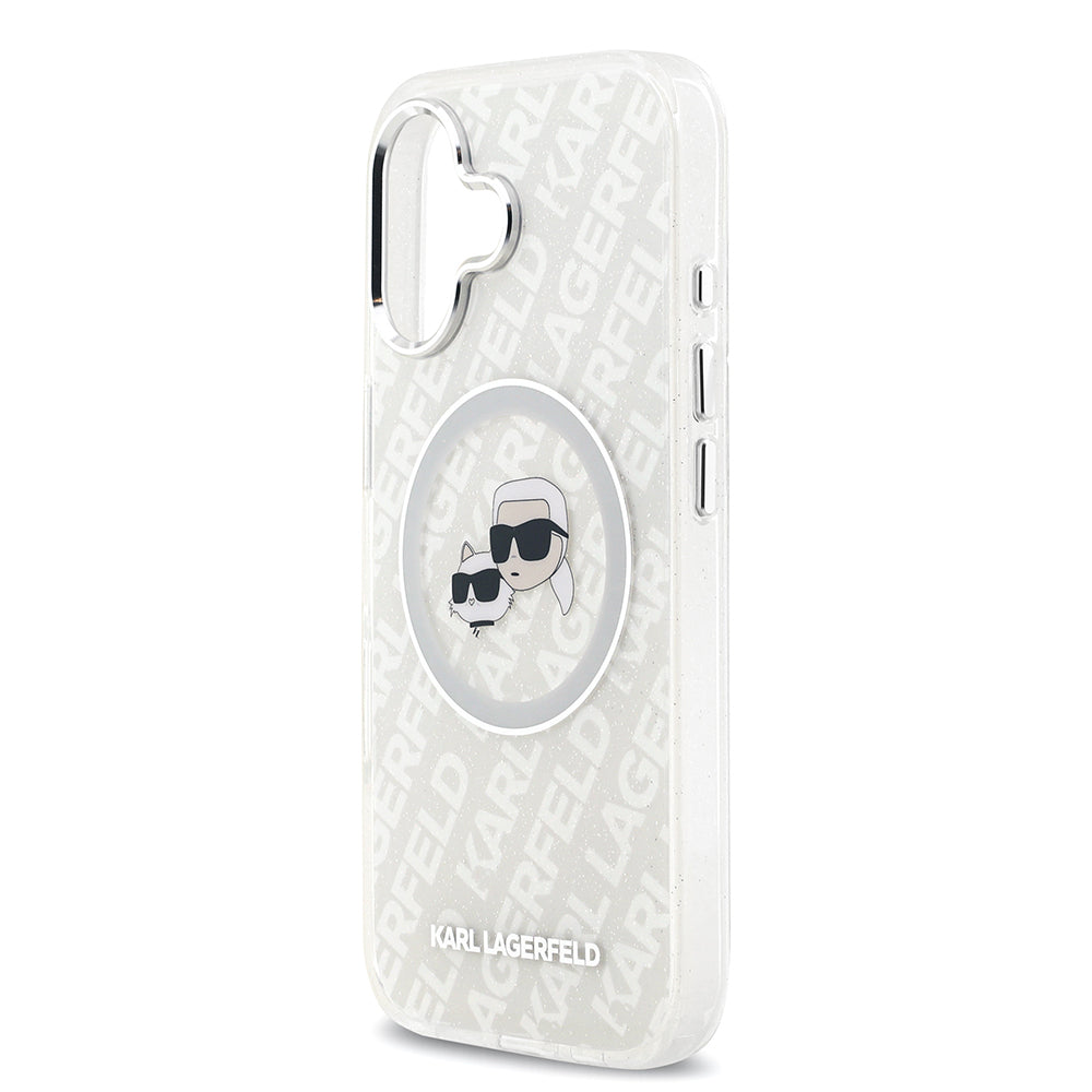 Apple iPhone 17 Kılıf Karl Lagerfeld Orjinal Lisanslı Parlayan Simli Karl & Choupette Heads Kapak
