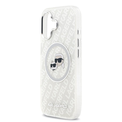 Apple iPhone 17 Kılıf Karl Lagerfeld Orjinal Lisanslı Parlayan Simli Karl & Choupette Heads Kapak