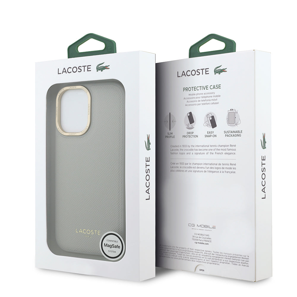 Apple iPhone 17 Kılıf Lacoste Orjinal Lisanslı M-safe Şarj Özellikli Champs Elysees PU Deri Tasarımlı Kapak