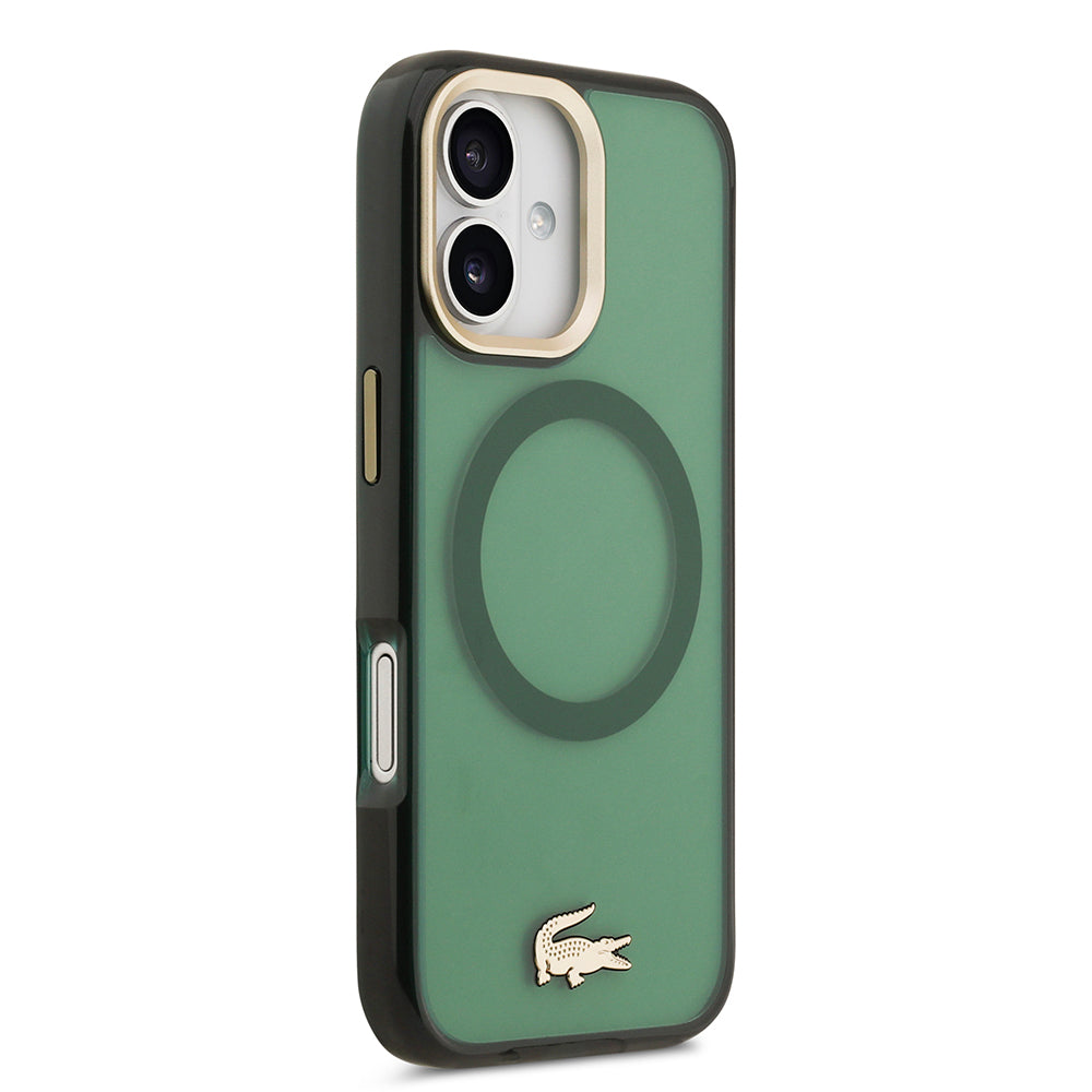 Apple iPhone 17 Kılıf Lacoste Orjinal Lisanslı M-safe Şarj Özellikli Gold Timsah Logolu Buzlu Kapak