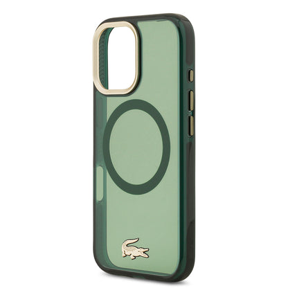 Apple iPhone 17 Kılıf Lacoste Orjinal Lisanslı M-safe Şarj Özellikli Gold Timsah Logolu Buzlu Kapak