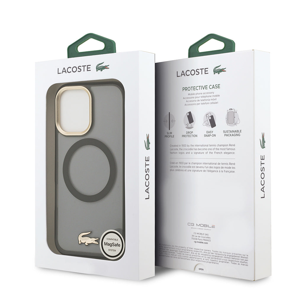 Apple iPhone 17 Kılıf Lacoste Orjinal Lisanslı M-safe Şarj Özellikli Gold Timsah Logolu Buzlu Kapak