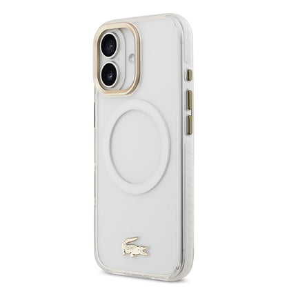 Apple iPhone 17 Kılıf Lacoste Orjinal Lisanslı M-safe Şarj Özellikli Gold Timsah Logolu Buzlu Kapak