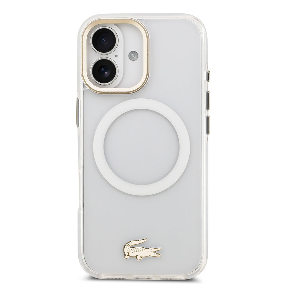 Apple iPhone 17 Kılıf Lacoste Orjinal Lisanslı M-safe Şarj Özellikli Gold Timsah Logolu Buzlu Kapak