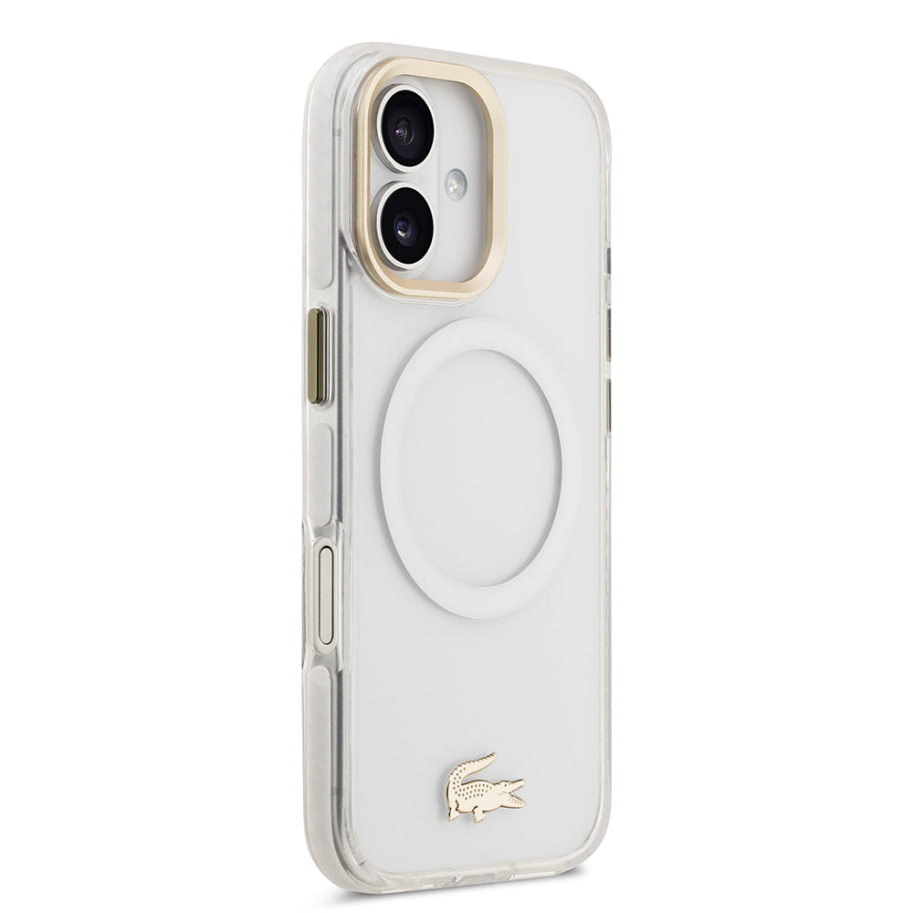 Apple iPhone 17 Kılıf Lacoste Orjinal Lisanslı M-safe Şarj Özellikli Gold Timsah Logolu Buzlu Kapak