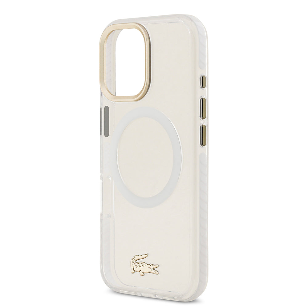 Apple iPhone 17 Kılıf Lacoste Orjinal Lisanslı M-safe Şarj Özellikli Gold Timsah Logolu Buzlu Kapak