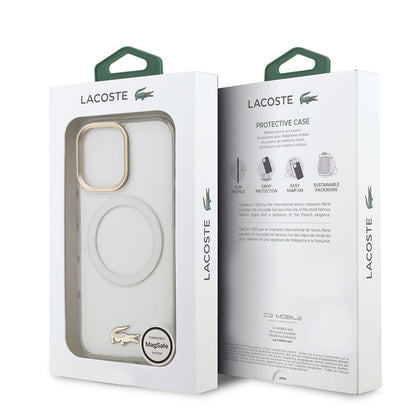 Apple iPhone 17 Kılıf Lacoste Orjinal Lisanslı M-safe Şarj Özellikli Gold Timsah Logolu Buzlu Kapak