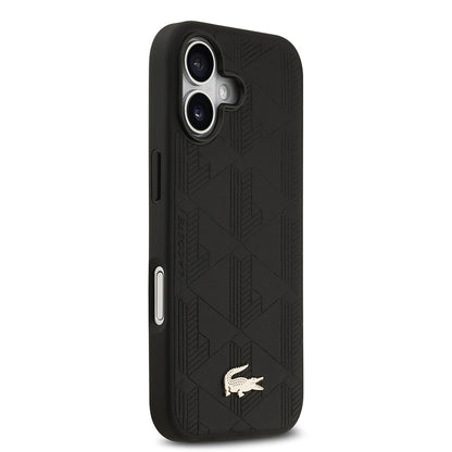 Apple iPhone 17 Kılıf Lacoste Orjinal Lisanslı M-safe Şarj Özellikli PU Deri Tasarımlı Karışık Monogram Desenli Kapak