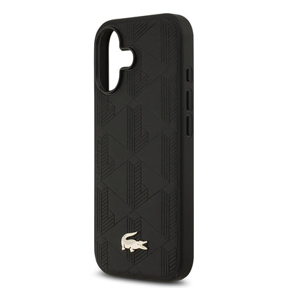 Apple iPhone 17 Kılıf Lacoste Orjinal Lisanslı M-safe Şarj Özellikli PU Deri Tasarımlı Karışık Monogram Desenli Kapak