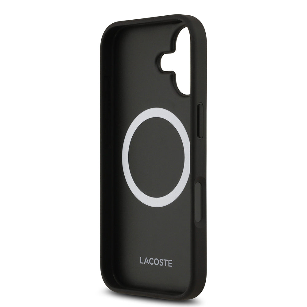 Apple iPhone 17 Kılıf Lacoste Orjinal Lisanslı M-safe Şarj Özellikli PU Deri Tasarımlı Karışık Monogram Desenli Kapak