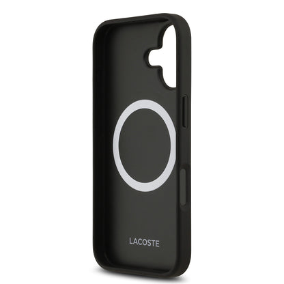 Apple iPhone 17 Kılıf Lacoste Orjinal Lisanslı M-safe Şarj Özellikli PU Deri Tasarımlı Karışık Monogram Desenli Kapak