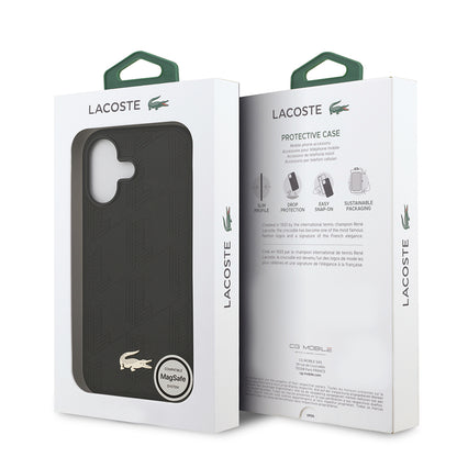 Apple iPhone 17 Kılıf Lacoste Orjinal Lisanslı M-safe Şarj Özellikli PU Deri Tasarımlı Karışık Monogram Desenli Kapak