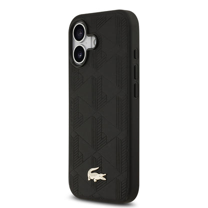 Apple iPhone 17 Kılıf Lacoste Orjinal Lisanslı M-safe Şarj Özellikli PU Deri Tasarımlı Karışık Monogram Desenli Kapak
