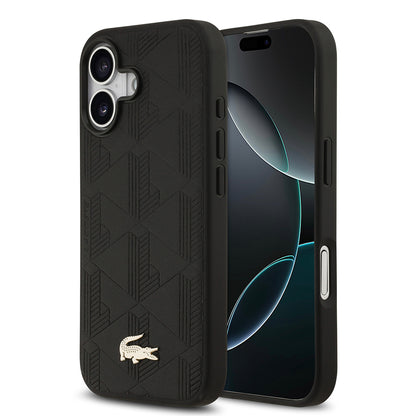 Apple iPhone 17 Kılıf Lacoste Orjinal Lisanslı M-safe Şarj Özellikli PU Deri Tasarımlı Karışık Monogram Desenli Kapak