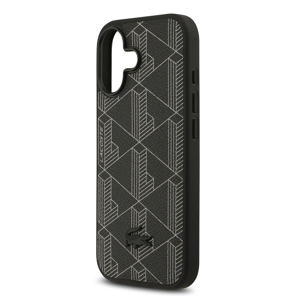 Apple iPhone 17 Kılıf Lacoste Orjinal Lisanslı M-safe Şarj Özellikli PU Deri Tasarımlı Kartlıklı Karışık Monogram Desenli Kapak