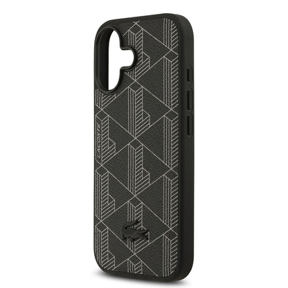 Apple iPhone 17 Kılıf Lacoste Orjinal Lisanslı M-safe Şarj Özellikli PU Deri Tasarımlı Kartlıklı Karışık Monogram Desenli Kapak