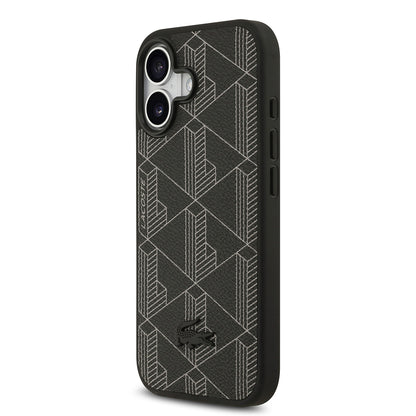 Apple iPhone 17 Kılıf Lacoste Orjinal Lisanslı M-safe Şarj Özellikli PU Deri Tasarımlı Kartlıklı Karışık Monogram Desenli Kapak