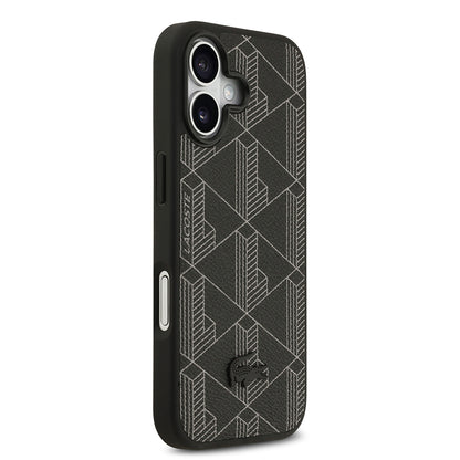 Apple iPhone 17 Kılıf Lacoste Orjinal Lisanslı M-safe Şarj Özellikli PU Deri Tasarımlı Kartlıklı Karışık Monogram Desenli Kapak