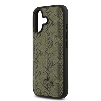 Apple iPhone 17 Kılıf Lacoste Orjinal Lisanslı M-safe Şarj Özellikli PU Deri Tasarımlı Kartlıklı Karışık Monogram Desenli Kapak