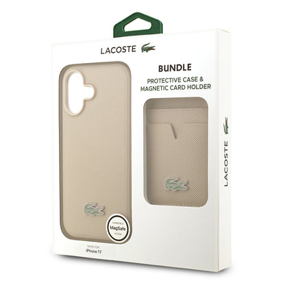 Apple iPhone 17 Kılıf Lacoste Orjinal Lisanslı M-safe Şarj Özellikli PU Pike Desenli Metal Logolu Kartlıklı Kapak