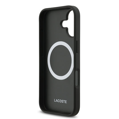 Apple iPhone 17 Kılıf Lacoste Orjinal Lisanslı M-safe Şarj Özellikli PU Pike Desenli Metal Logolu Kartlıklı Kapak