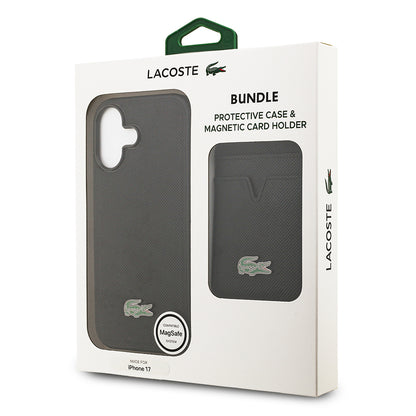 Apple iPhone 17 Kılıf Lacoste Orjinal Lisanslı M-safe Şarj Özellikli PU Pike Desenli Metal Logolu Kartlıklı Kapak
