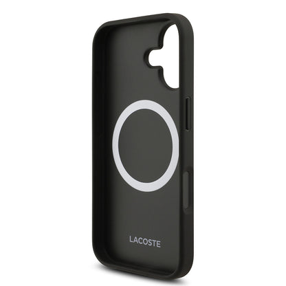 Apple iPhone 17 Kılıf Lacoste Orjinal Lisanslı M-safe Şarj Özellikli PU Pike Desenli Metal Logolu Kartlıklı Kapak