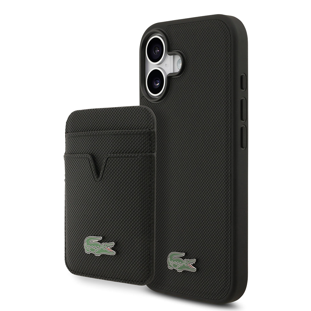 Apple iPhone 17 Kılıf Lacoste Orjinal Lisanslı M-safe Şarj Özellikli PU Pike Desenli Metal Logolu Kartlıklı Kapak