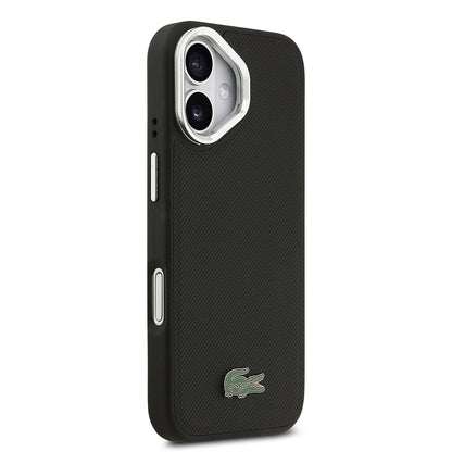 Apple iPhone 17 Kılıf Lacoste Orjinal Lisanslı M-safe Şarj Özellikli PU Pike Desenli Standlı Metal Logolu Kapak