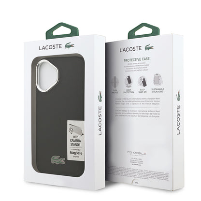 Apple iPhone 17 Kılıf Lacoste Orjinal Lisanslı M-safe Şarj Özellikli PU Pike Desenli Standlı Metal Logolu Kapak