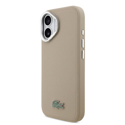 Apple iPhone 17 Kılıf Lacoste Orjinal Lisanslı M-safe Şarj Özellikli PU Pike Desenli Standlı Metal Logolu Kapak