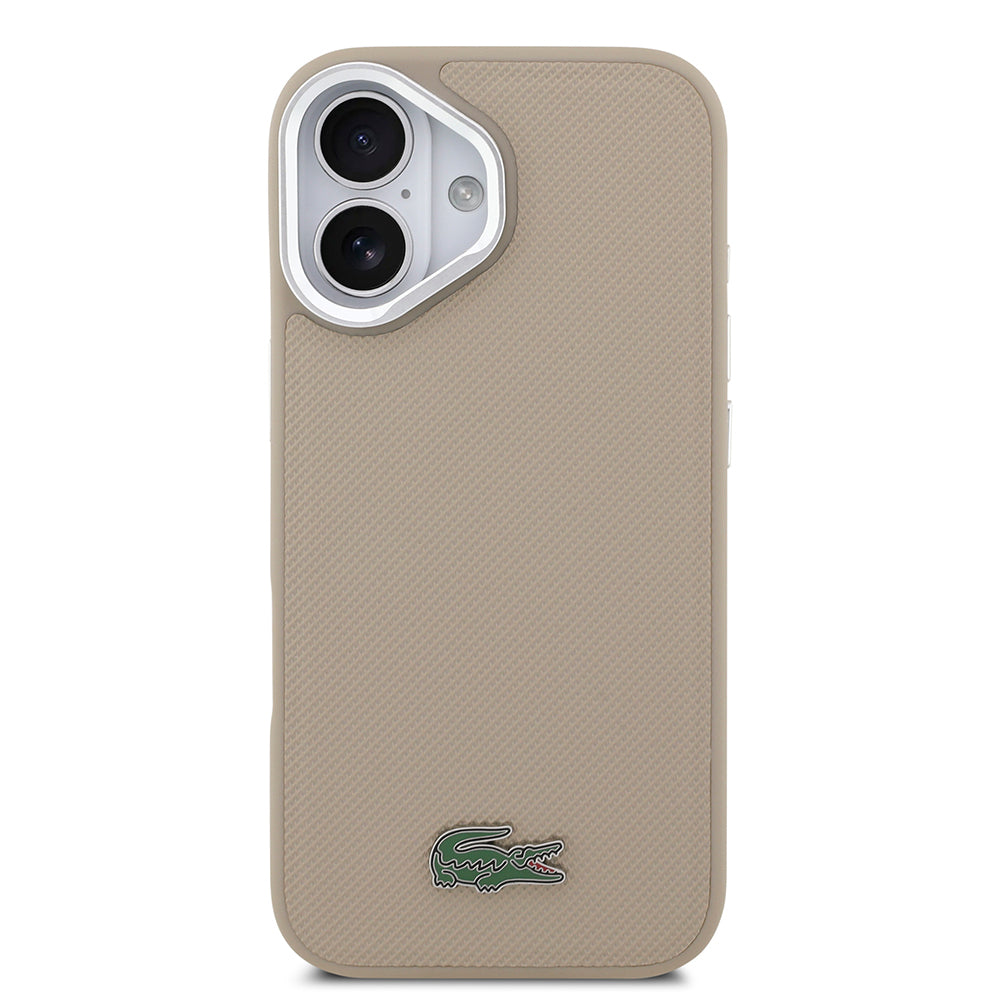 Apple iPhone 17 Kılıf Lacoste Orjinal Lisanslı M-safe Şarj Özellikli PU Pike Desenli Standlı Metal Logolu Kapak