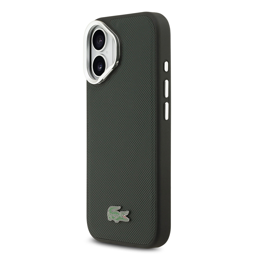 Apple iPhone 17 Kılıf Lacoste Orjinal Lisanslı M-safe Şarj Özellikli PU Pike Desenli Standlı Metal Logolu Kapak