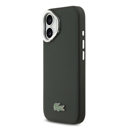 Apple iPhone 17 Kılıf Lacoste Orjinal Lisanslı M-safe Şarj Özellikli PU Pike Desenli Standlı Metal Logolu Kapak