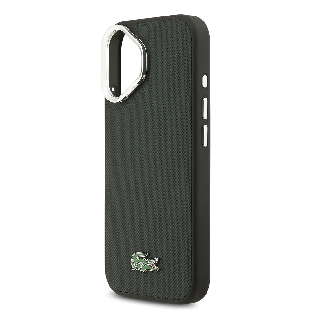 Apple iPhone 17 Kılıf Lacoste Orjinal Lisanslı M-safe Şarj Özellikli PU Pike Desenli Standlı Metal Logolu Kapak