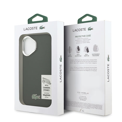 Apple iPhone 17 Kılıf Lacoste Orjinal Lisanslı M-safe Şarj Özellikli PU Pike Desenli Standlı Metal Logolu Kapak