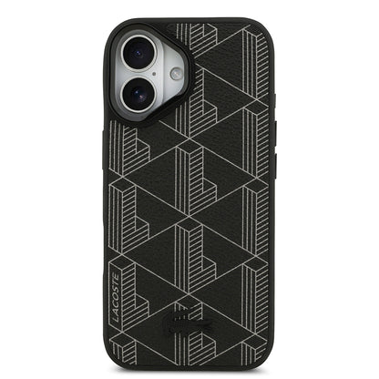 Apple iPhone 17 Kılıf Lacoste Orjinal Lisanslı M-safe Şarj Özellikli Standlı PU Deri Karışık Monogram Desenli Kapak