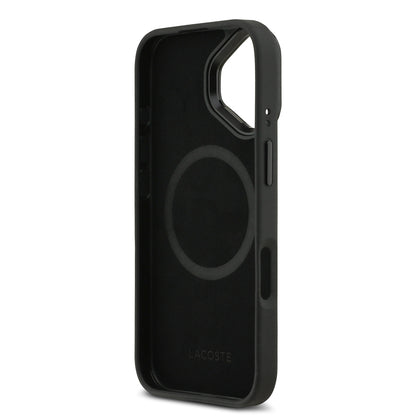 Apple iPhone 17 Kılıf Lacoste Orjinal Lisanslı M-safe Şarj Özellikli Standlı PU Deri Karışık Monogram Desenli Kapak