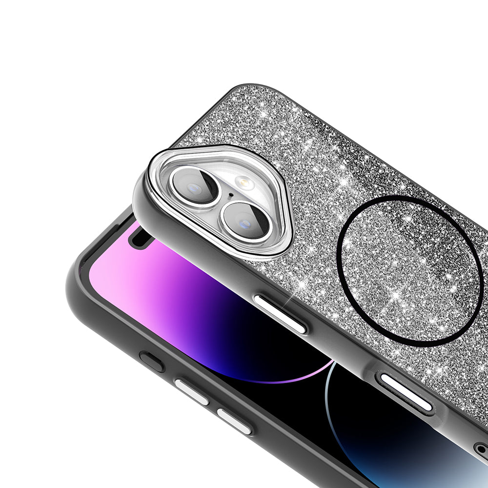 Apple iPhone 17 Kılıf M-safe Şarj Özellikli Parlayan Simli Zore Okso Kapak