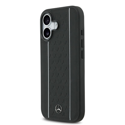 Apple iPhone 17 Kılıf Mercedes Benz Orjinal Lisanslı M-safe Şarj Özellikli Şeritli Yıldız Desenli Metal Logolu Deri Kapak