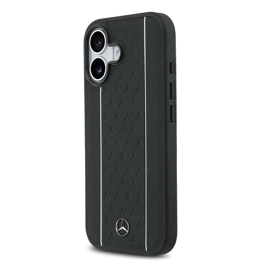 Apple iPhone 17 Kılıf Mercedes Benz Orjinal Lisanslı M-safe Şarj Özellikli Şeritli Yıldız Desenli Metal Logolu Deri Kapak