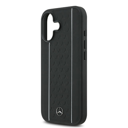Apple iPhone 17 Kılıf Mercedes Benz Orjinal Lisanslı M-safe Şarj Özellikli Şeritli Yıldız Desenli Metal Logolu Deri Kapak