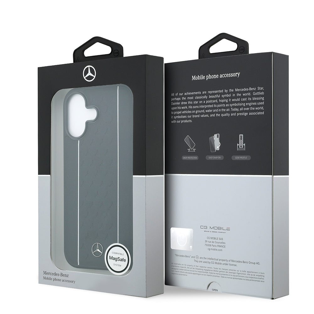 Apple iPhone 17 Kılıf Mercedes Benz Orjinal Lisanslı M-safe Şarj Özellikli Şeritli Yıldız Desenli Metal Logolu Deri Kapak