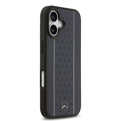 Apple iPhone 17 Kılıf Mercedes Benz Orjinal Lisanslı M-safe Şarj Özellikli Şeritli Yıldız Desenli Metal Logolu Deri Kapak