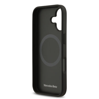 Apple iPhone 17 Kılıf Mercedes Benz Orjinal Lisanslı M-safe Şarj Özellikli Şeritli Yıldız Desenli Metal Logolu Deri Kapak