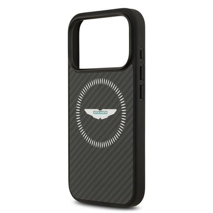 Apple iPhone 17 Pro Kılıf Aston Martin Orjinal Lisanslı M-safe Şarj Özellikli Karbon Fiber Kapak