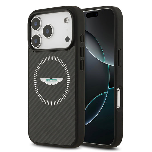 Apple iPhone 17 Pro Kılıf Aston Martin Orjinal Lisanslı M-safe Şarj Özellikli Karbon Fiber Kapak