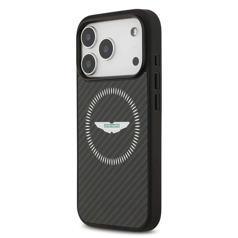 Apple iPhone 17 Pro Kılıf Aston Martin Orjinal Lisanslı M-safe Şarj Özellikli Karbon Fiber Kapak