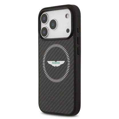 Apple iPhone 17 Pro Kılıf Aston Martin Orjinal Lisanslı M-safe Şarj Özellikli Karbon Fiber Kapak