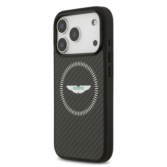 Apple iPhone 17 Pro Kılıf Aston Martin Orjinal Lisanslı M-safe Şarj Özellikli Karbon Fiber Kapak